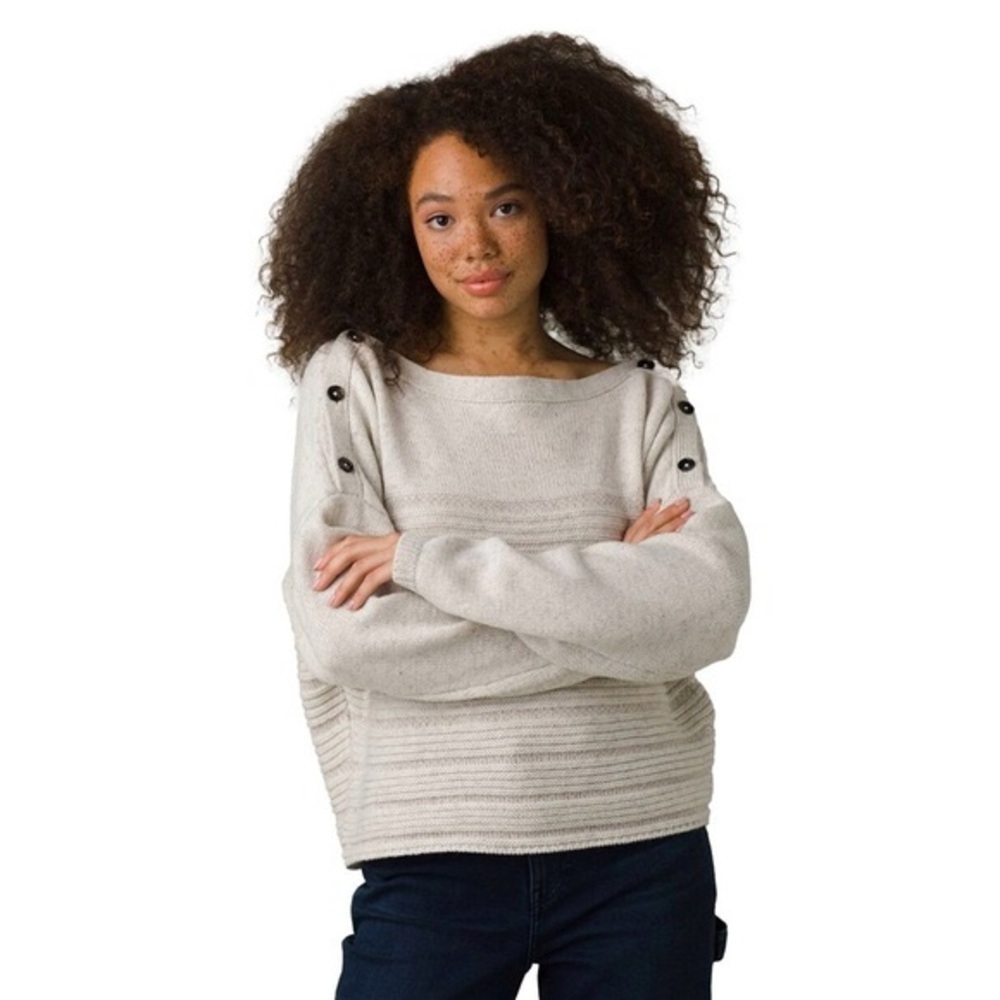 prAna Phono Sweater in Oatmeal Color Boatneck Knit Wool Blend